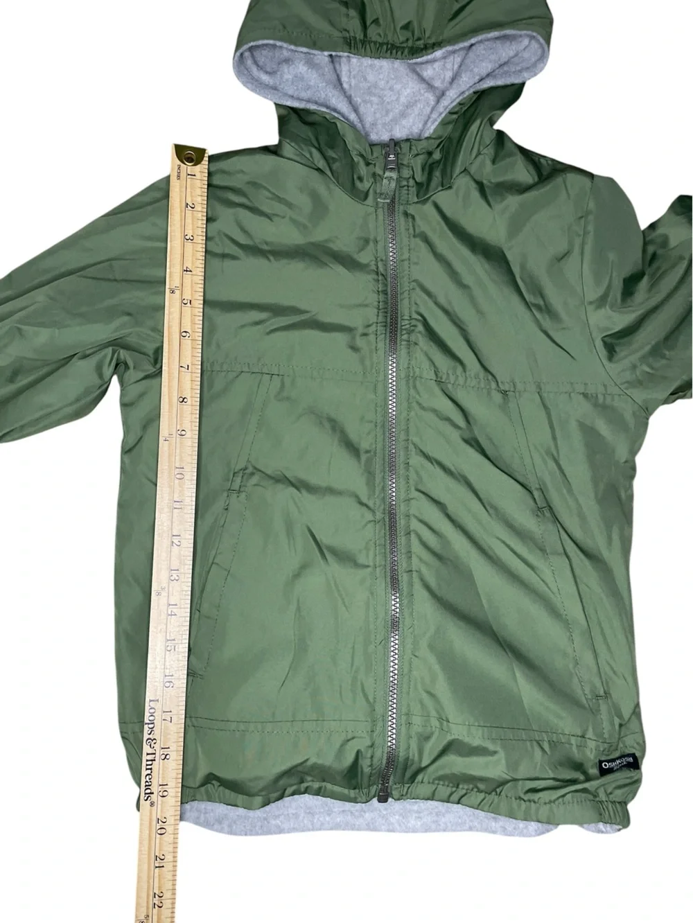 Osh Kosh Reversible Green/Gray Hooded Zip-Up Fleece/Windbreaker Jacket-Kids 8